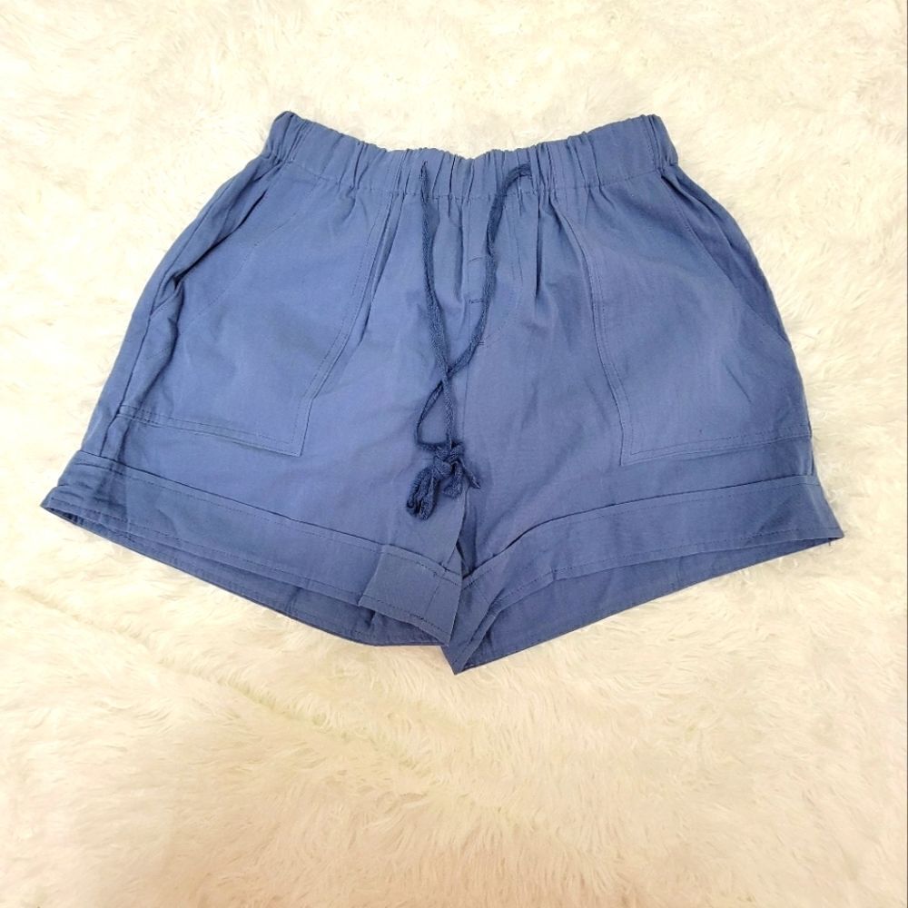 Summer Casual Blue Short Wide Leg Comfy High Rise 4 Pockets 100% Cotton Size S